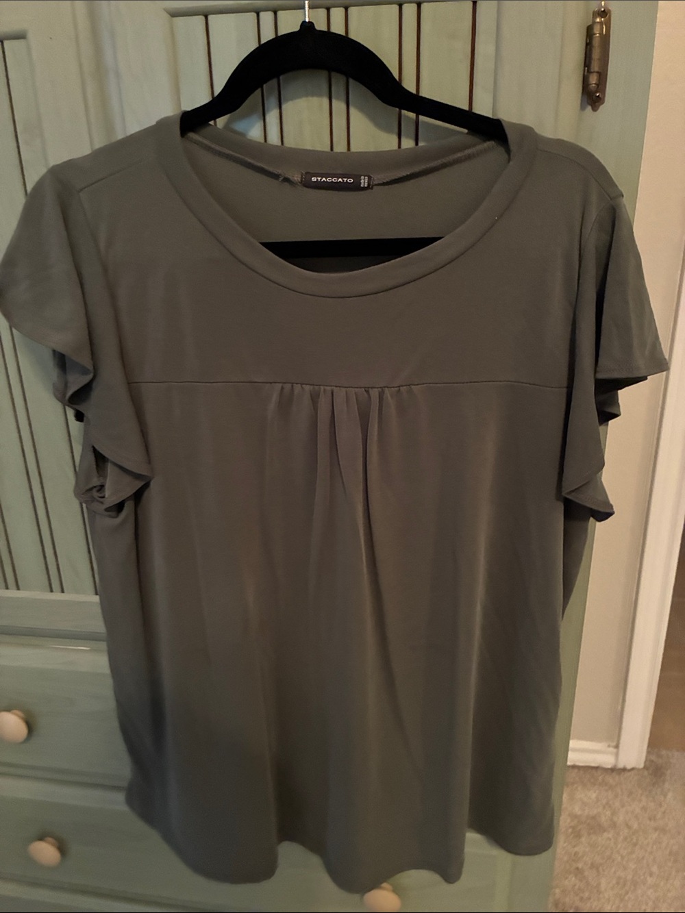 Staccato Olive Flutter Sleeve Scoop Neck Top